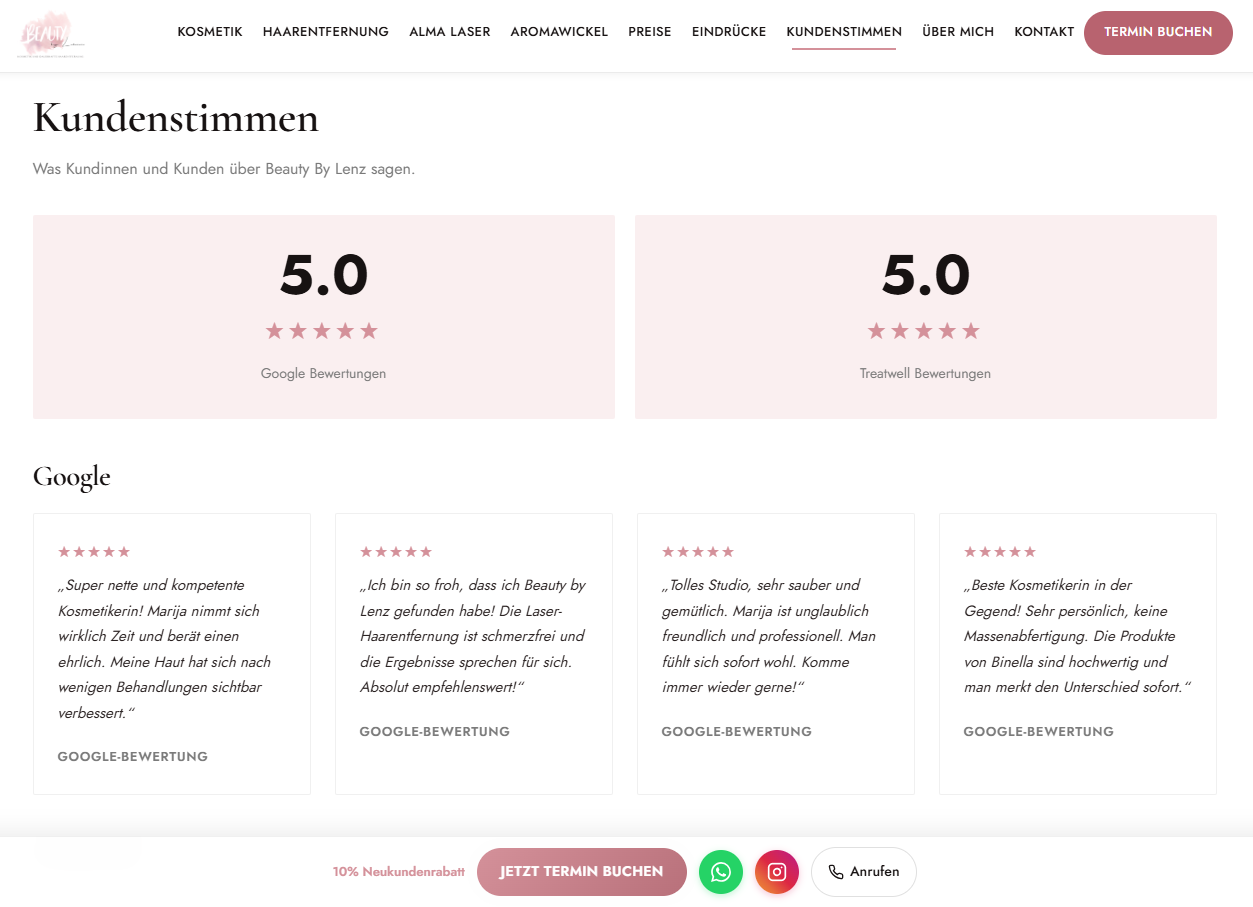 Beauty by Lenz – 5.0 Sterne Google-Bewertungen und Kundenstimmen